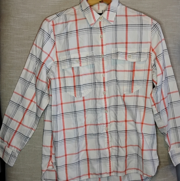 Banana Republic White and Orange Plaid Button Down Shirt - Picture 1 of 6